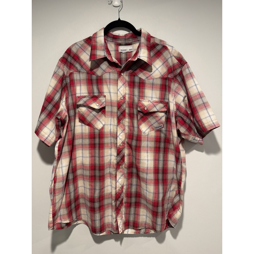 Wrangler Shirt Mens Size XXL Red Wrancher Plaid Pearl Snap Western Cowboy Rodeo